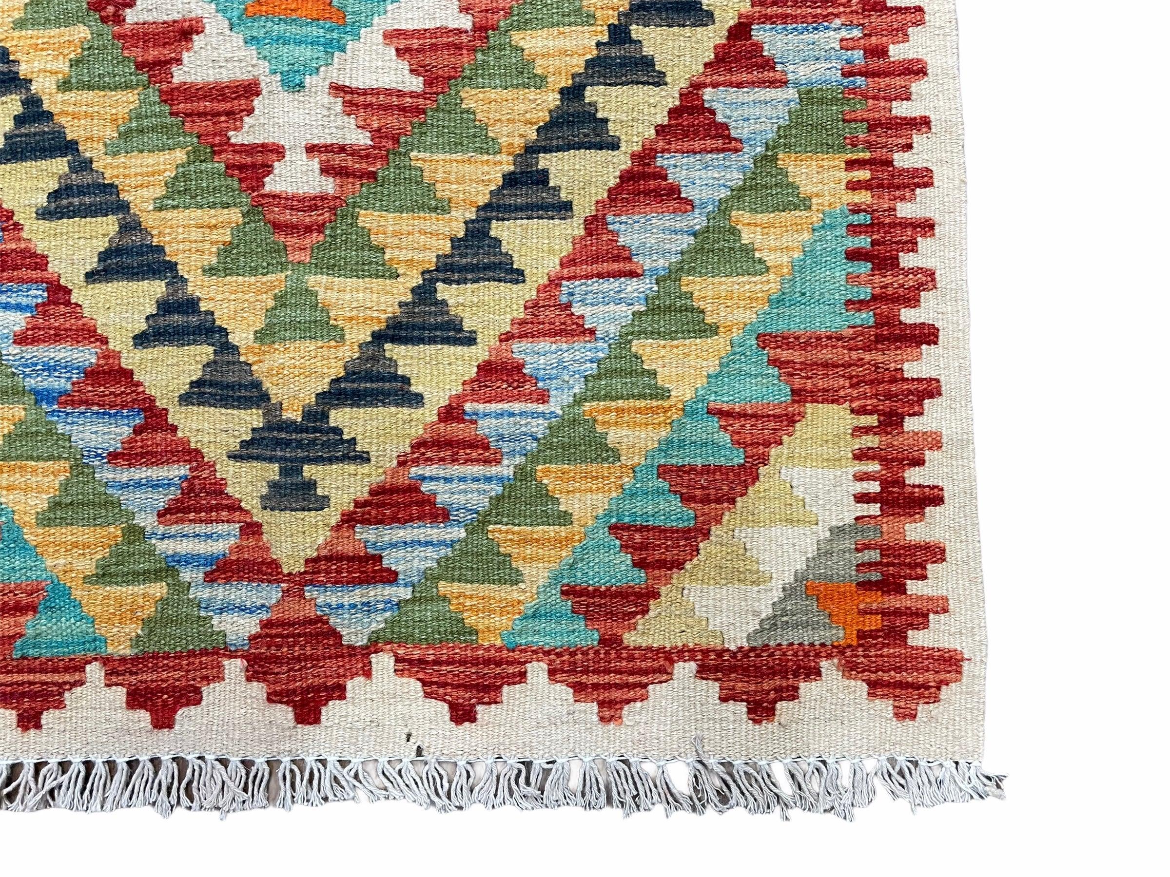 Small Kilim Rug 2x3 Colorful Turkish Kilim Accent Rug New Flatweave Wool Kilim Chobi Kilim Diamond Zigzag Playroom Rug