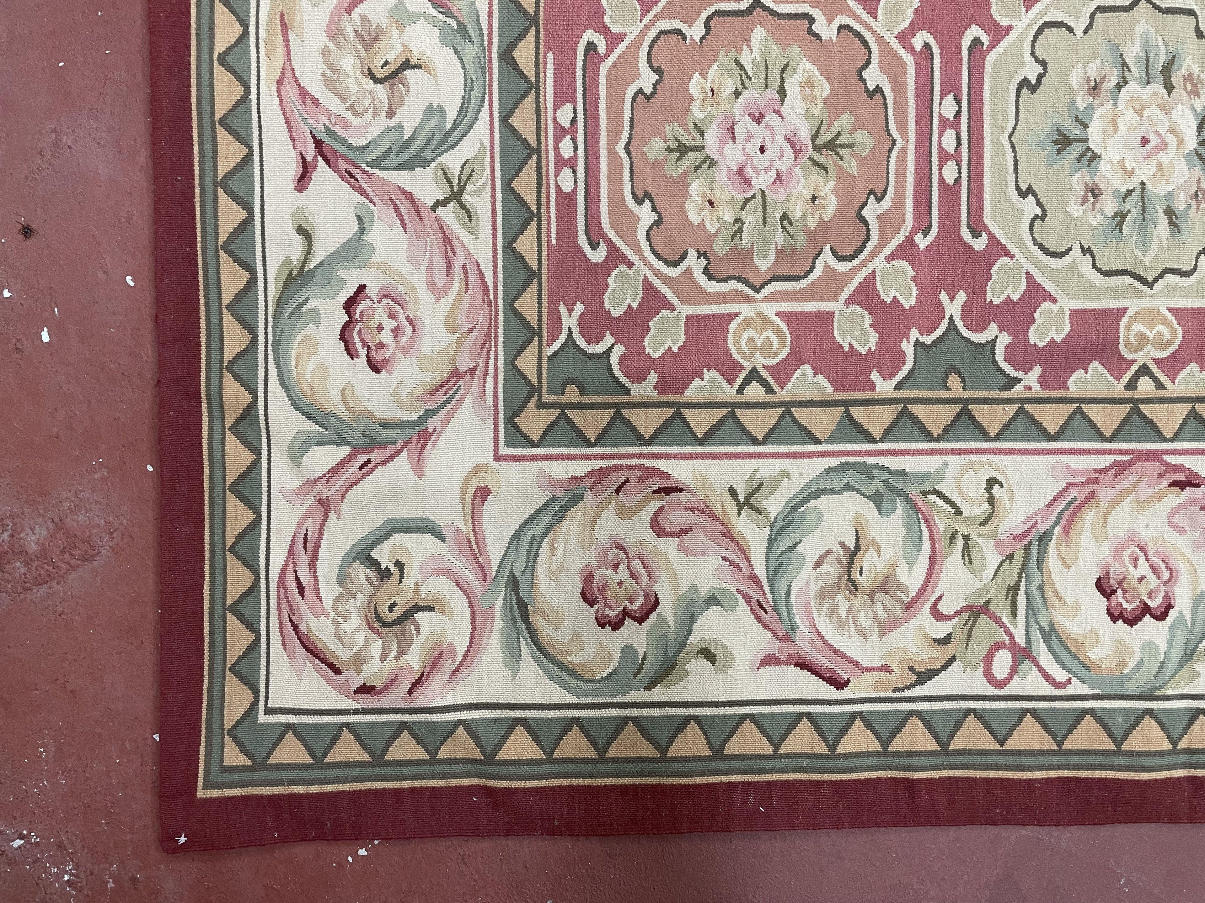 Square Aubusson Rug 9x9, Panel Design, European French English Carpet, Wool
