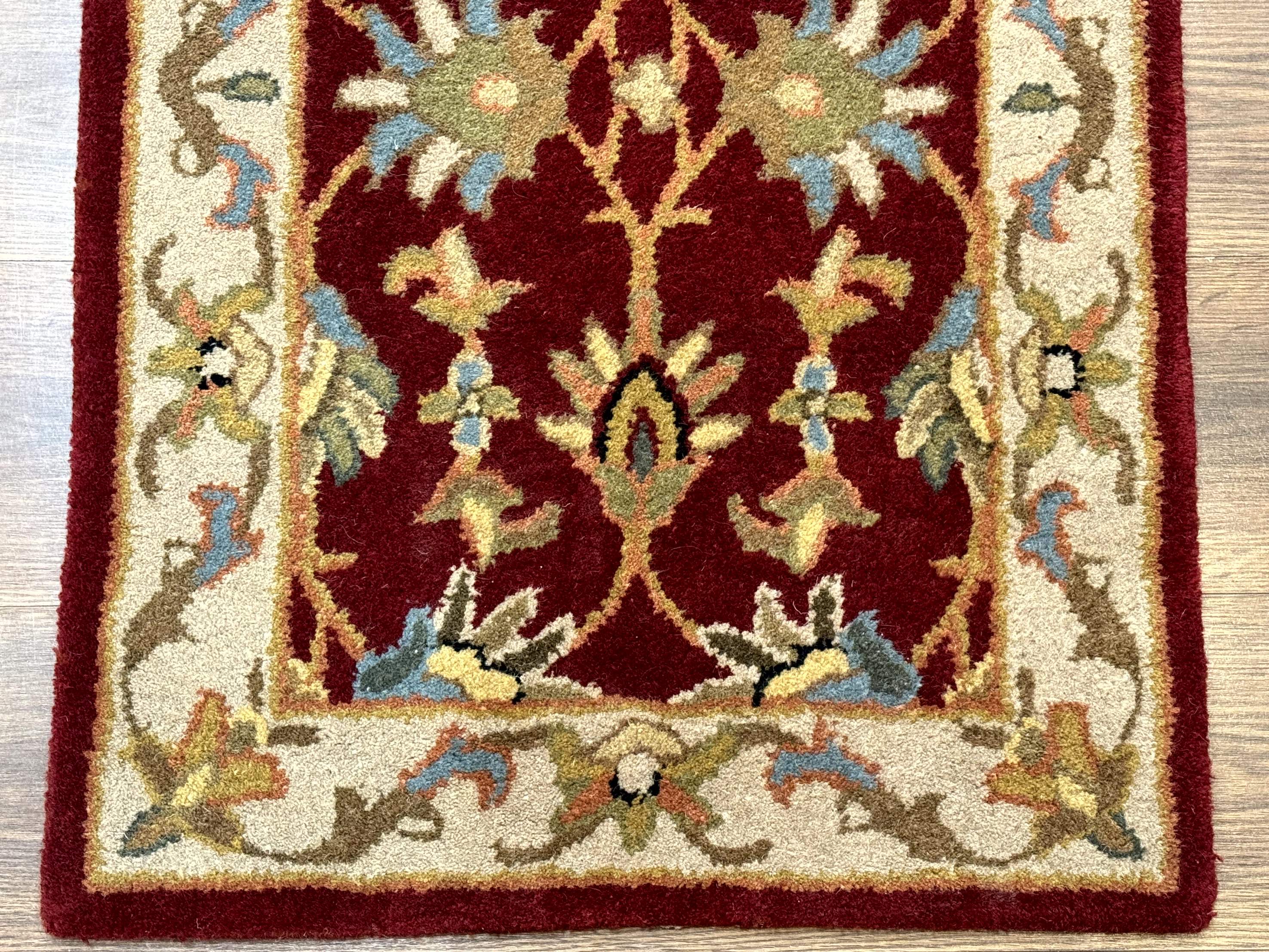 Small Floral Wool Rug 2x3, Safavieh Heritage Collection, Dark Red & Cream