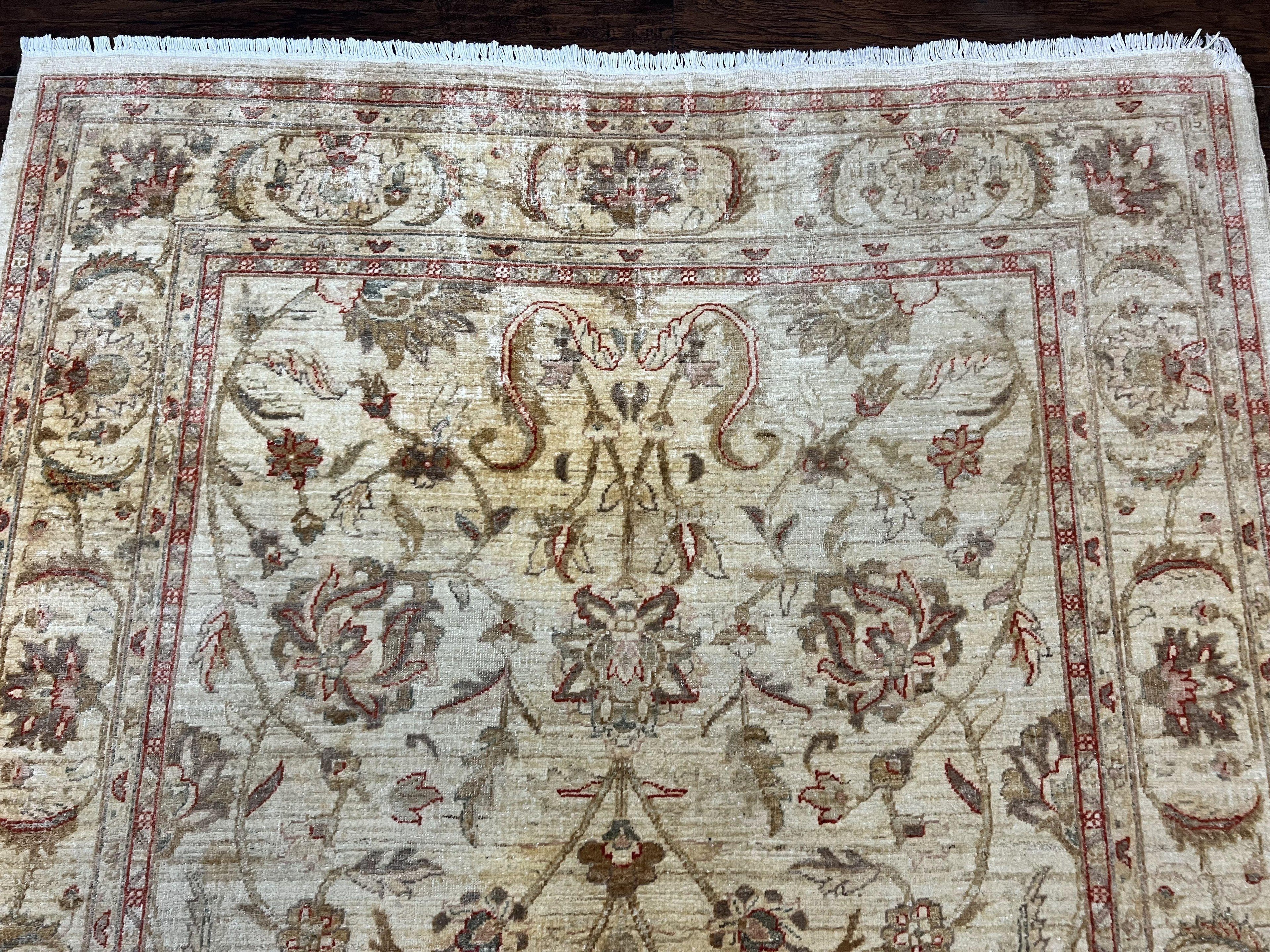 Peshawar Rug 6 x 9.6, Pakistani Chobi Carpet, Neutral Colors, Vintage Rug for Modern Home, Handmade Wool Rug, Beige