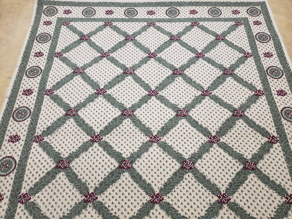 4x5 Panel Design Rug, 4' x 5' Power-Loomed Vintage Rug, Beige & Pine Green Carpet