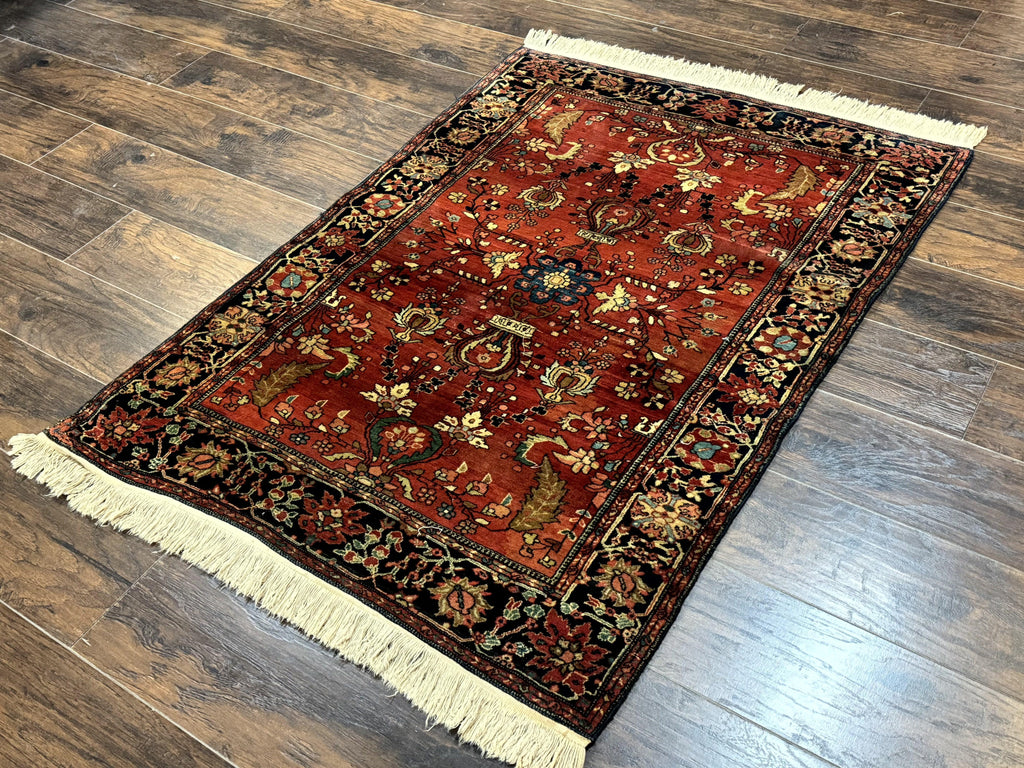Antique Persian Farahan Sarouk Rug 3.6 x 5, Red, Floral, Traditional Rug, Fine 210 KPSI