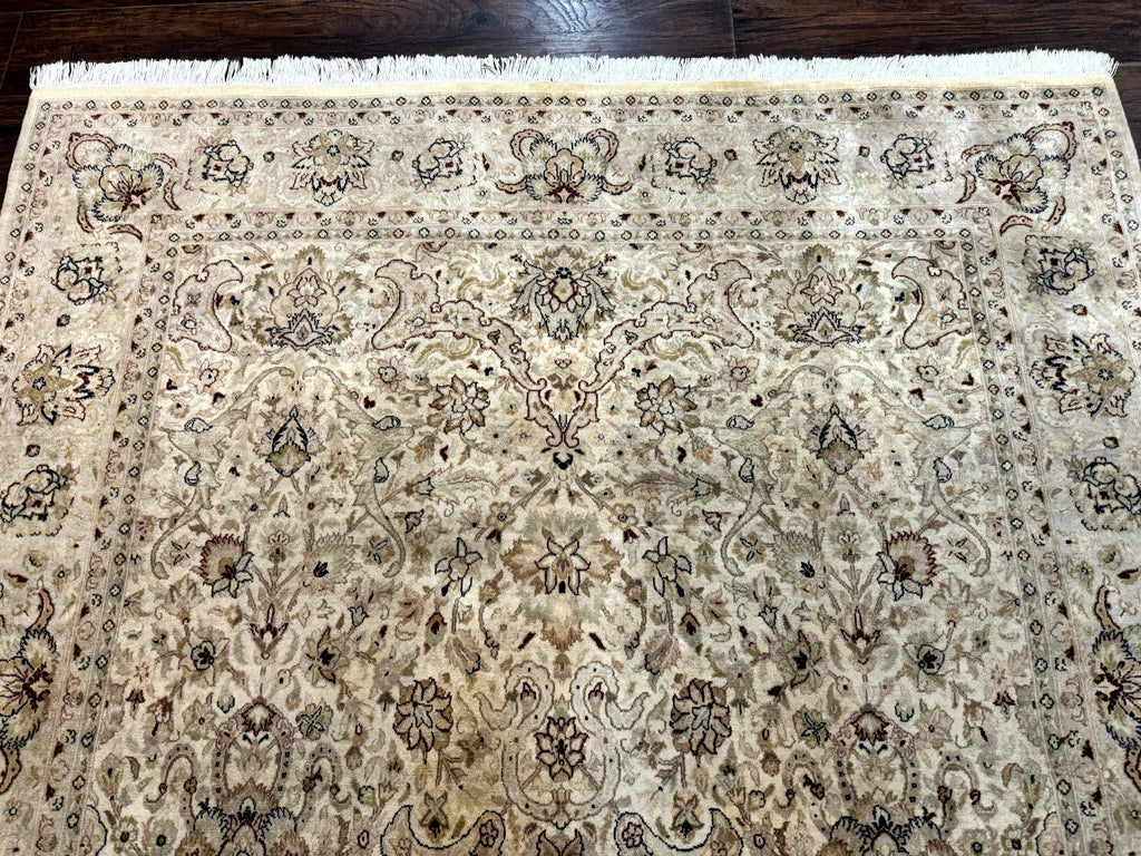 Pak Persian Rug 6x9, Vintage Handmade Wool Carpet, Floral, Beige