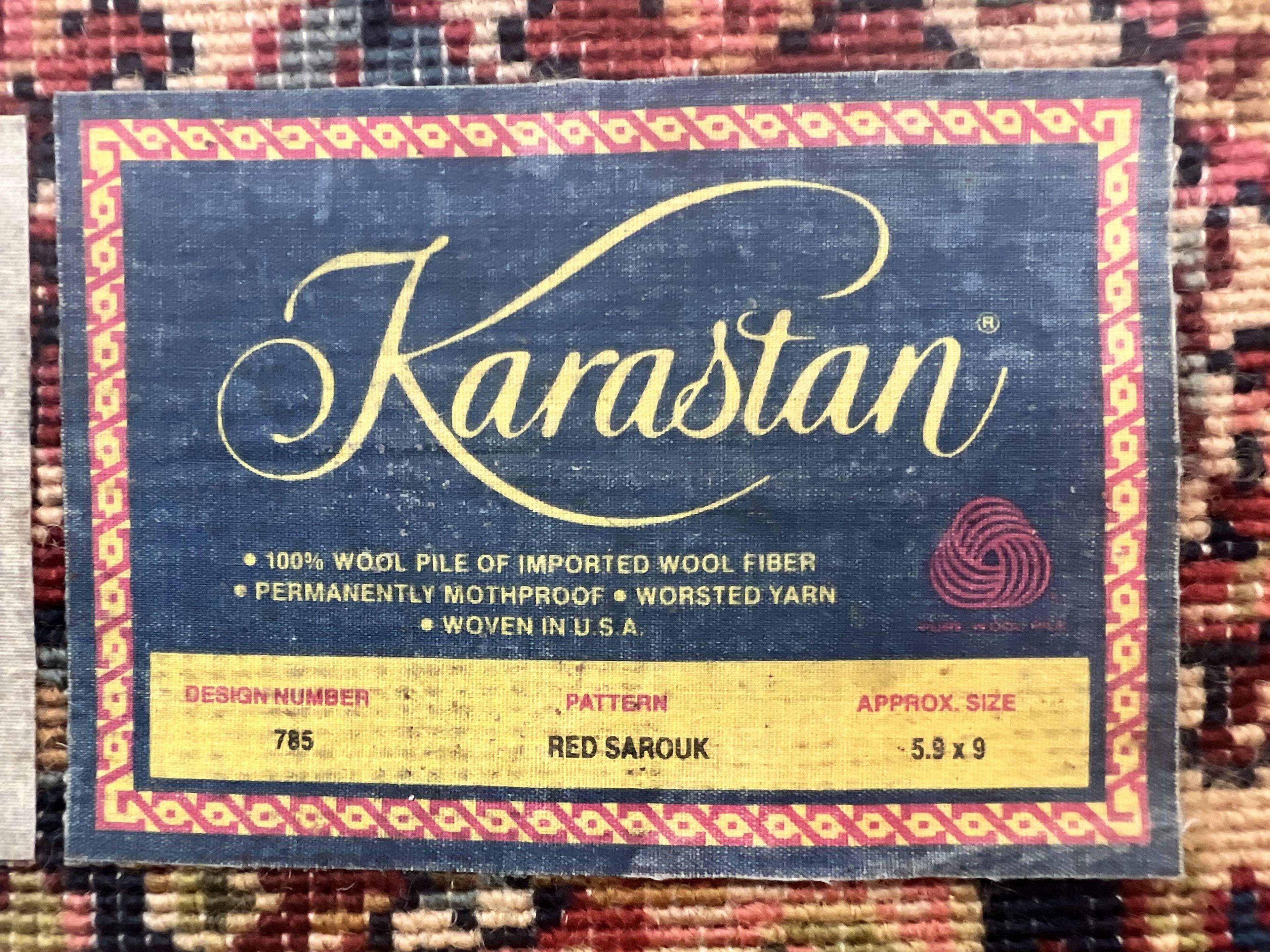 Karastan Rug 5.9 x 9 Red Sarouk #785, Wool Original 700 Series, Vintage