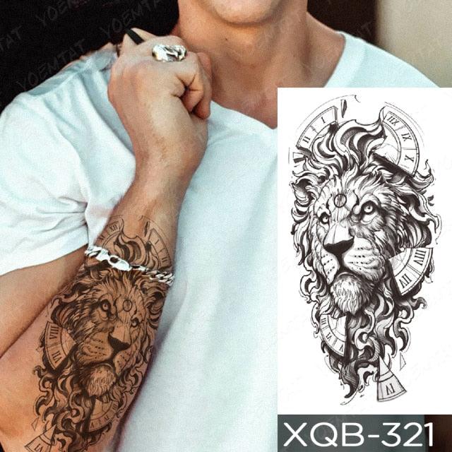 Elegant Black Waterproof Temporary Tattoo Sticker Lion Tiger Bear Flash Tattoos Leopard Wolf Colorful Big Tattoo Stickers For Mens Womens