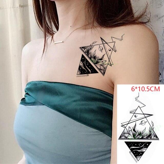 Elegant Black Waterproof Temporary Tattoo Stickers Moon Hill Modern Body Art Stickers Hand Foot High Quality For Womens