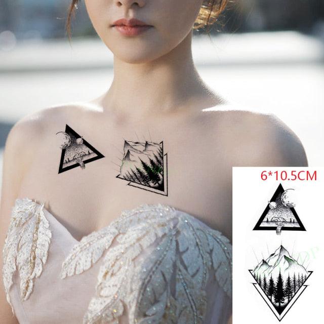 Elegant Black Waterproof Temporary Tattoo Stickers Moon Hill Modern Body Art Stickers Hand Foot High Quality For Womens