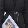 Elegant Leather Adjustable Thin Belt For Women Unique Black Design Ladies Belt High Quality Charming Waistbands For Dress