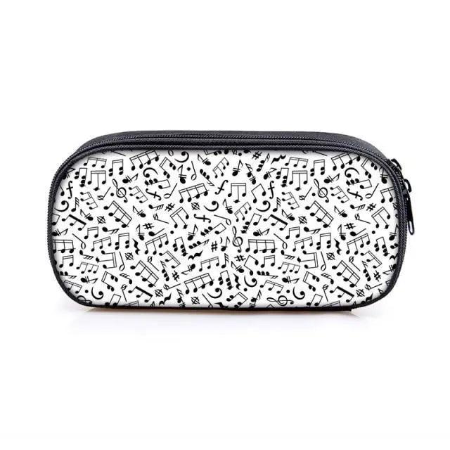 Elegant Music Note Piano Pen Case Holder Stylish Black/White Pencil Bag Guitar Pencil Case Unique Stationery Case For School