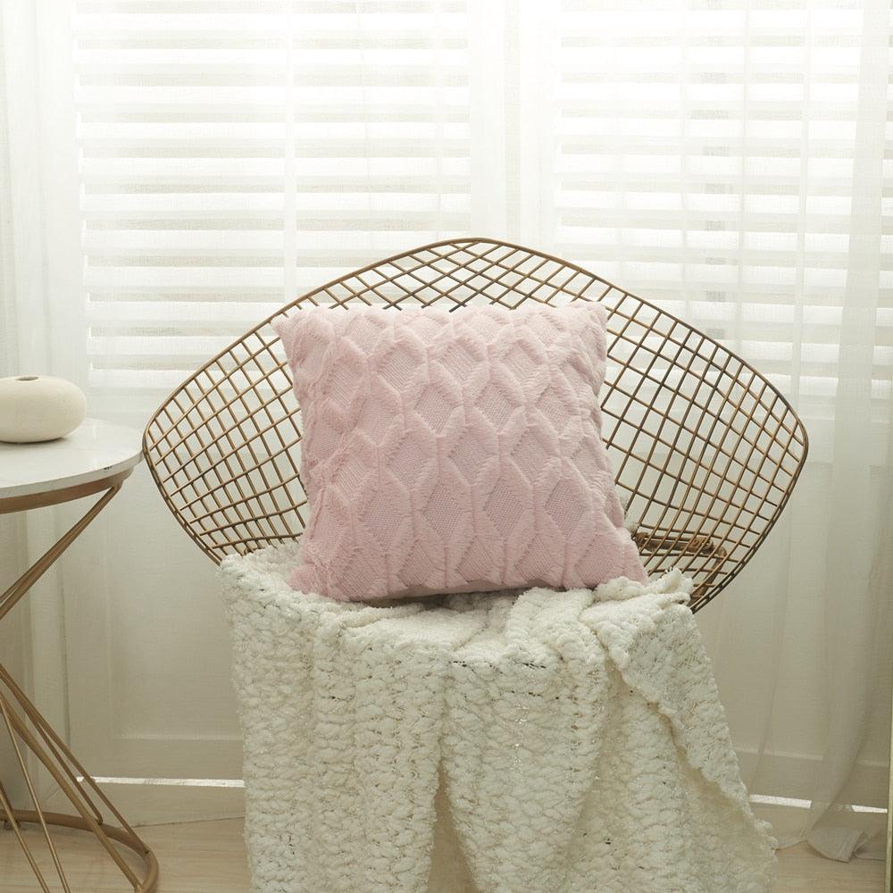 Elegant Plush Pillow Cover Geometric Soft Plush Short Wool Velvet Decorative Throw Pillow Covers Luxury Style Cushion Case Pillow Decorative Throw Pillow Case Soft Cozy Bed Cushion Cover Faux Fur Home Decor