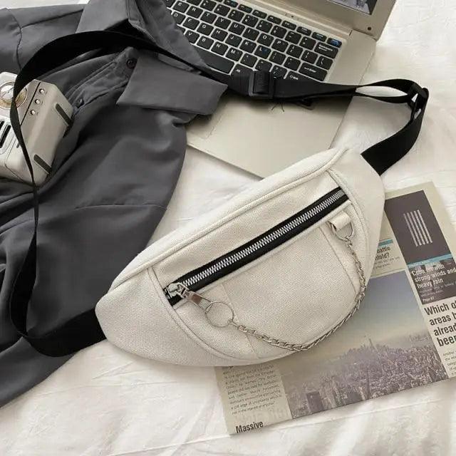 Elegant Purple Ladies Chain Waist Bag Canvas Fanny Pack Luxury Outdoor Chest Bag Phone Purse For Everyday Use