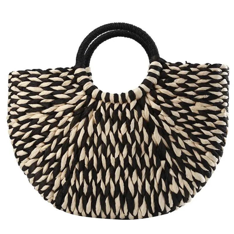 Elehant Women's Woven Wicker Straw Half Round Bag Trendy Large Capacity Female Casual Travel Bag