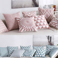 Embroidered Geometric Pillow Cover 100% Cotton Woolen Cushion Cover Modern Nordic Style Pink Blue Pillow Cover For Home Decor Embroidery Cushion Cover Decorative Throw Pillow Cover Geometric Invisible Pillow Cover for Living Room 45X45CM