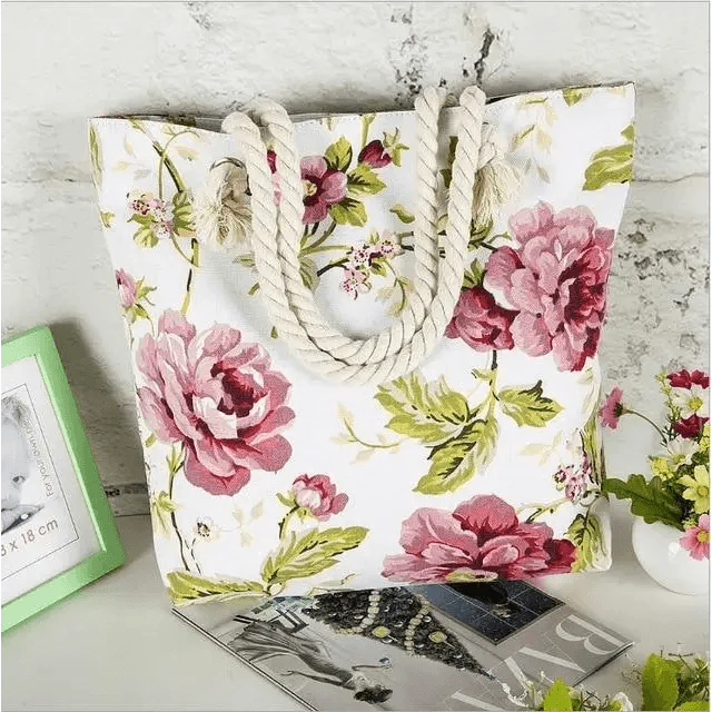 Eye-Catching Fashionable Folding Women Big Size Handbag Ladies Casual Flower Printing Canvas Graffiti Shoulder Bag