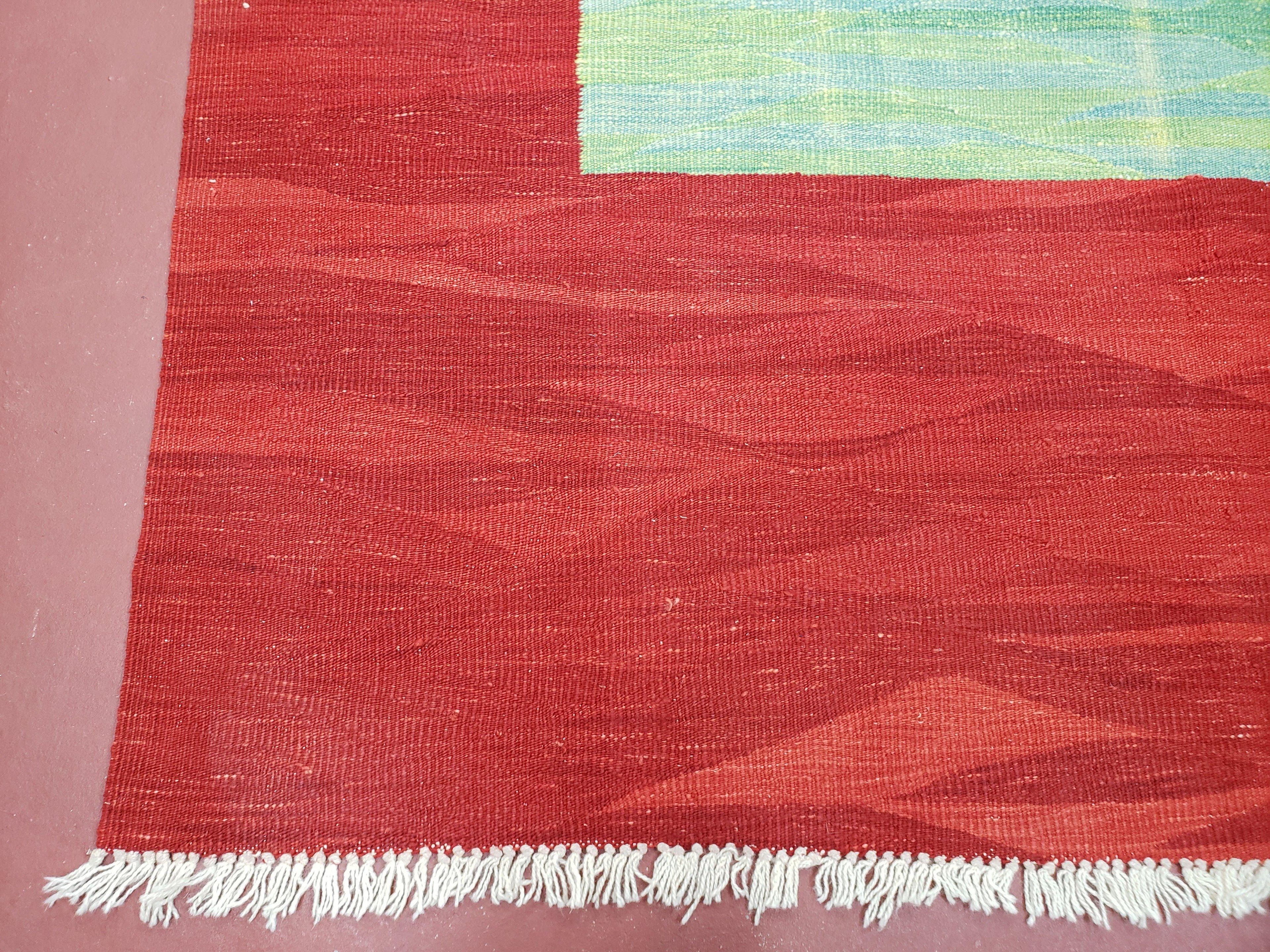 Red Turkish Kilim Rug, 5x7 - 6x8 Rugs, Red and Green Kilim Carpet, Kilim Area Rugs, Flatweave No Pile Rug, New Turkish Rug, Handmade Kilim