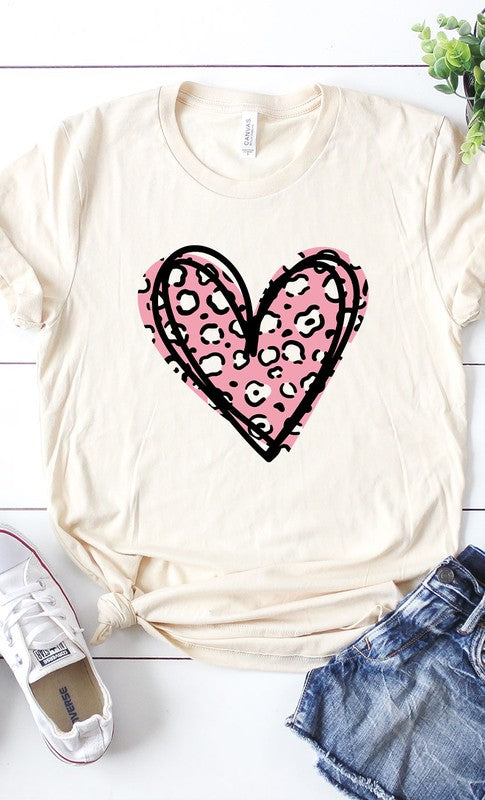 Leopard Pink Heart Graphic Tee T-Shirt PLUS