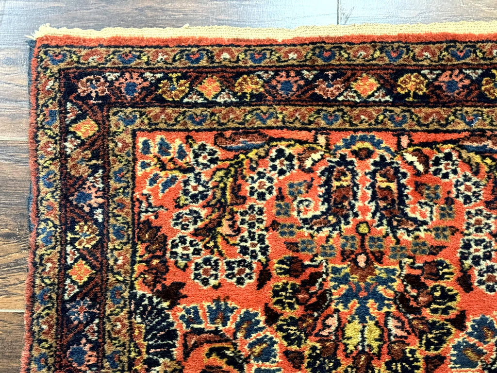 Antique Persian Lilihan Rug 2x4, Red, Floral, Wool, Handmade Lilian Persian Carpet