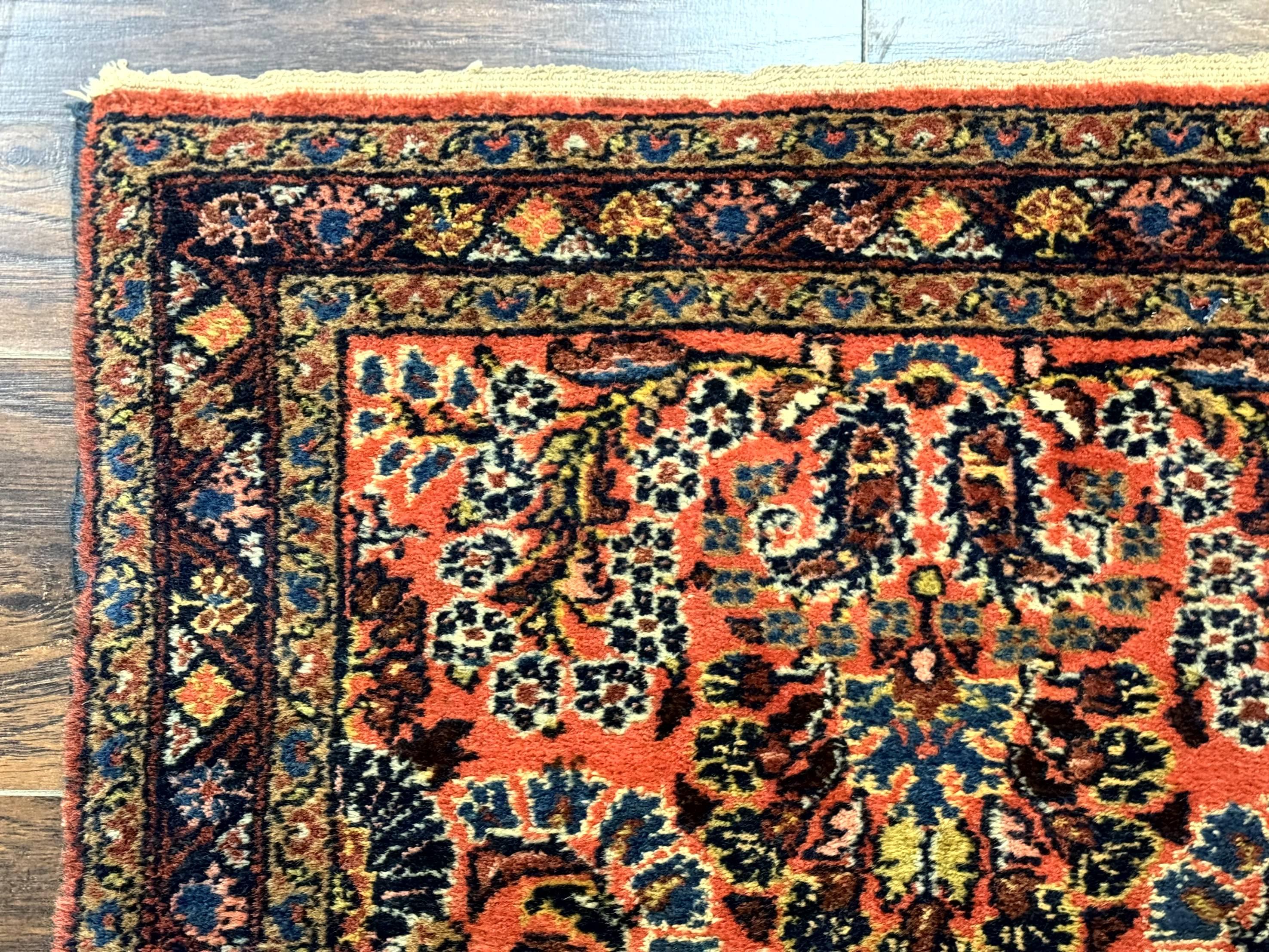 Antique Persian Lilihan Rug 2x4, Red, Floral, Wool, Handmade Lilian Persian Carpet