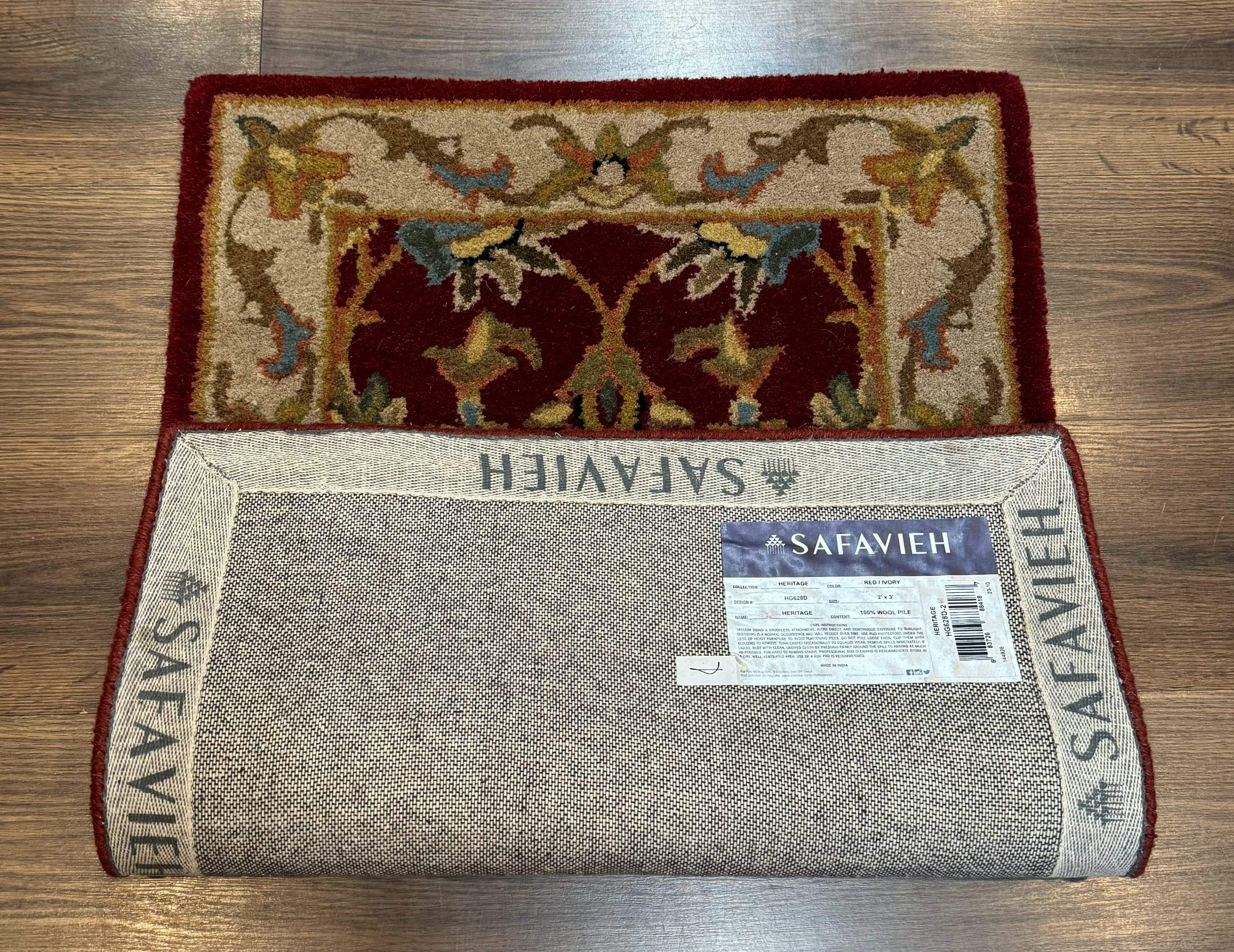 Small Floral Wool Rug 2x3, Safavieh Heritage Collection, Dark Red & Cream