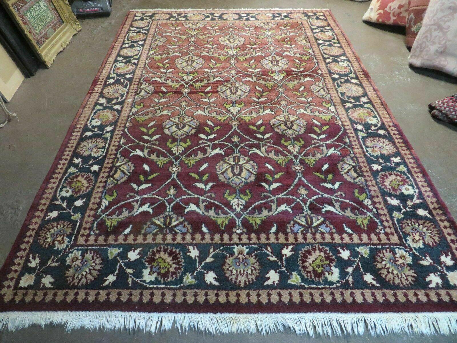 6' X 9' Vintage Handmade India Jaipur Wool Rug Vegetable Dyes Nice Red Floral