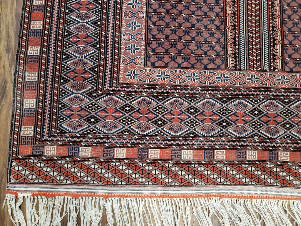 Vintage Turkoman Bokhara Rug 4x6, Four Seasons Pakistan Bukhara Turkmen Engsi Yamud Carpet, Fine Tribal Rug, Wool, Hand-Knotted, Brown, Nice