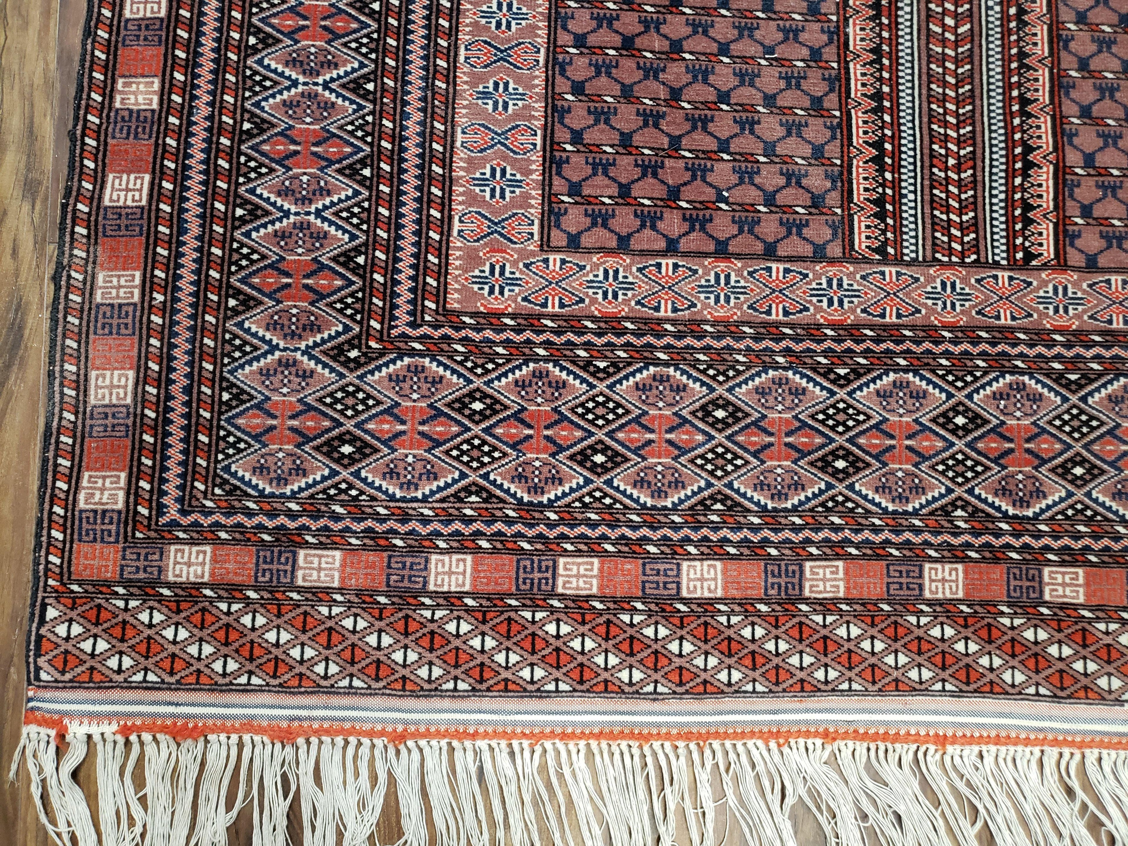 Vintage Turkoman Bokhara Rug 4x6, Four Seasons Pakistan Bukhara Turkmen Engsi Yamud Carpet, Fine Tribal Rug, Wool, Hand-Knotted, Brown, Nice