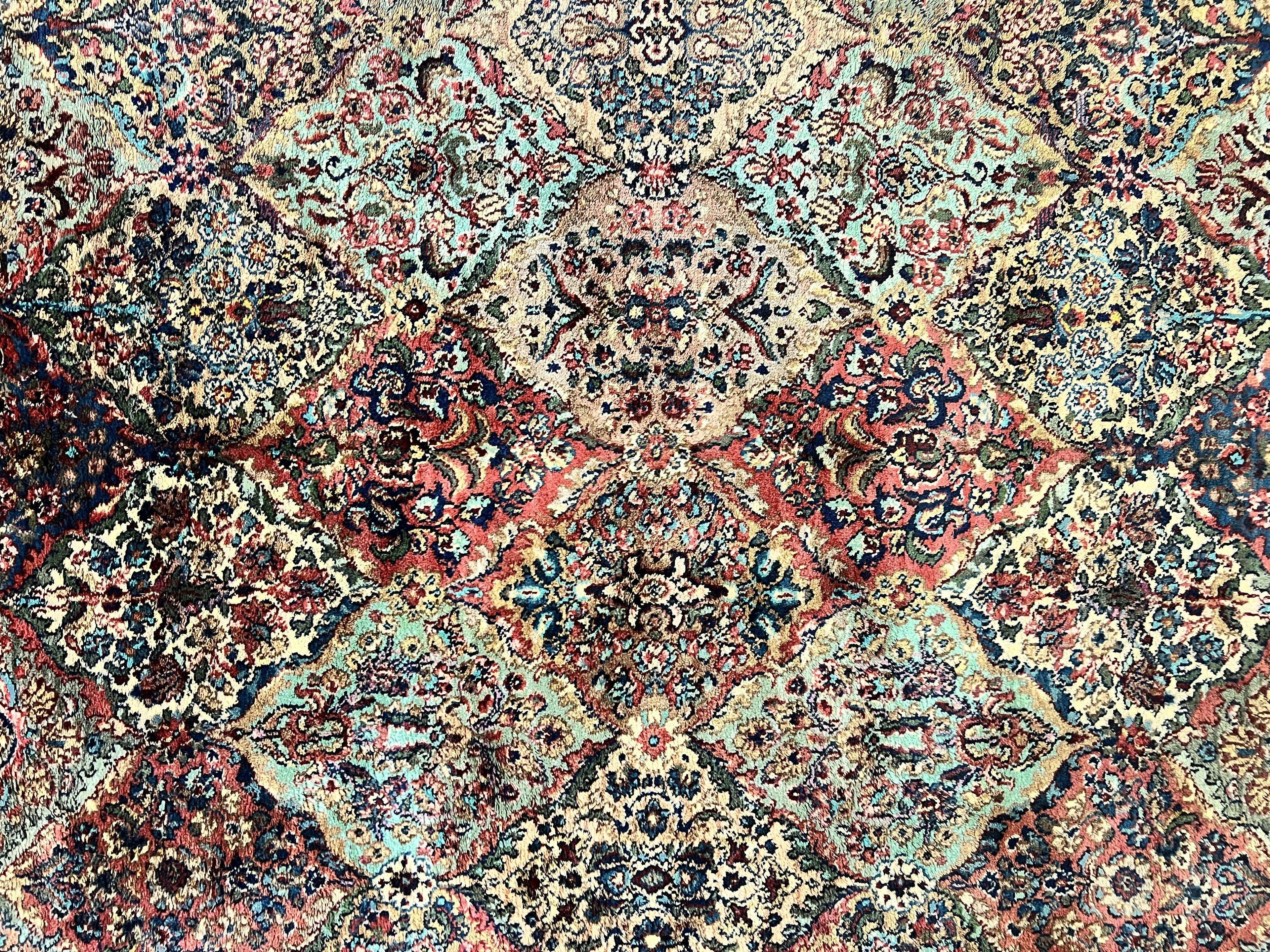 Karastan Rug 5.9 x 9, Multicolor Panel Kirman Rug #717, Wool Original Karastan Collection 700 Series, Vintage Karastan Area Rug
