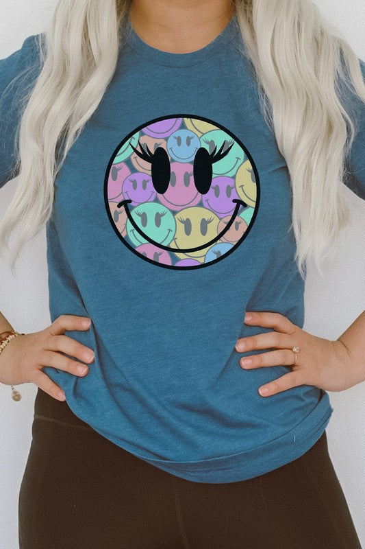 Rainbow Lash Smiley Faces Cheery Graphic Tee T-Shirt