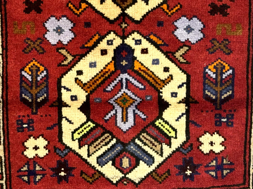 Small Persian Tribal Rug, Red and Ivory, Baluch Rug