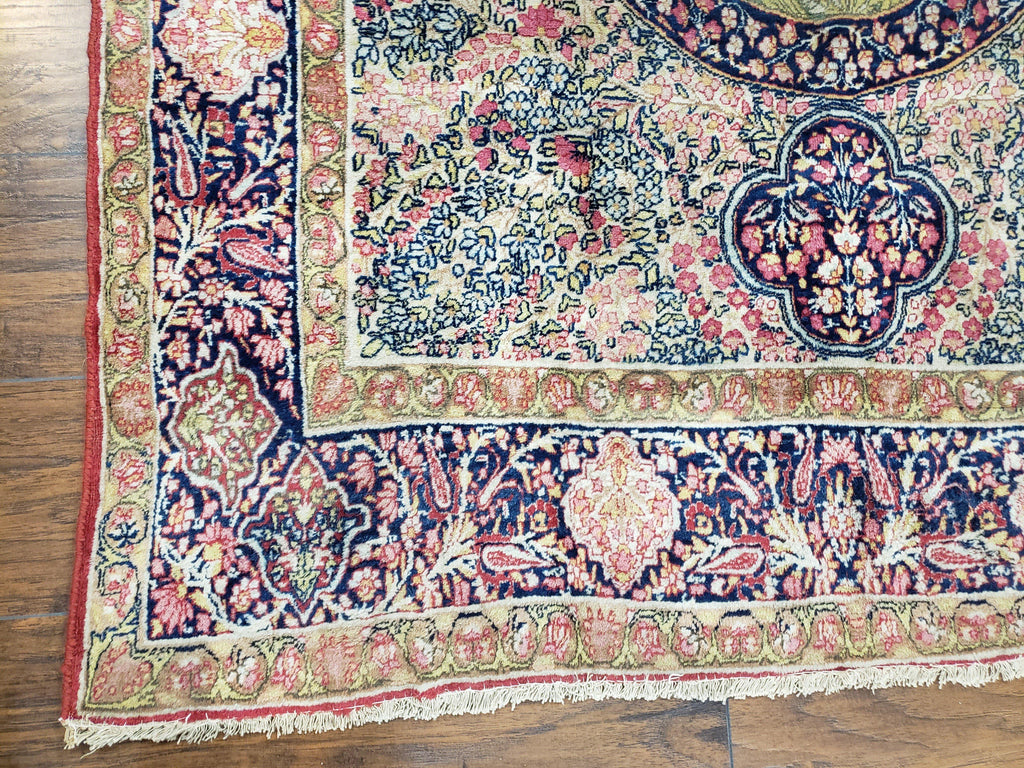 Antique Persian Kerman Lavar Rug 4.4 x 7.5, Highly Collectible Rare, 1880s Rug, Millefleurs, Cows, Wool Hand Knotted, Pictorial