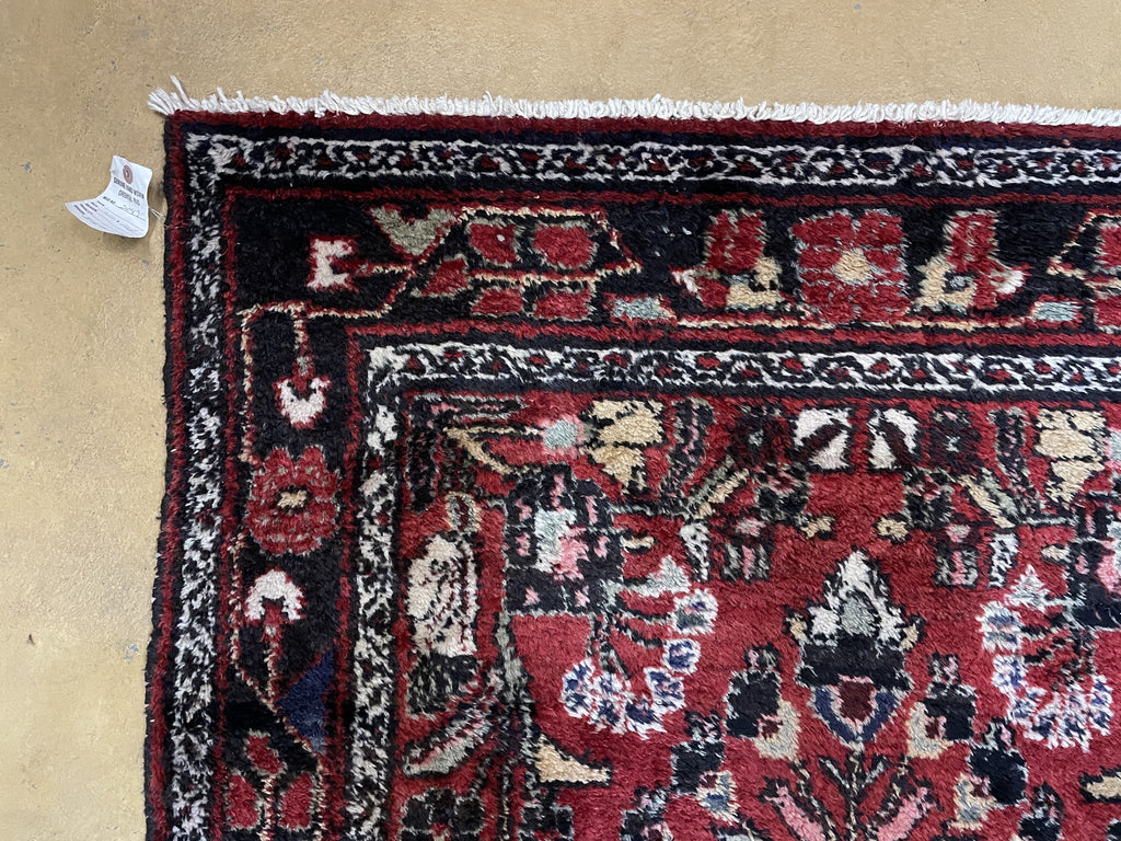 Antique Persian Hamadan Runner Rug 3.4 x 9, Red, Handmade Wool Runner