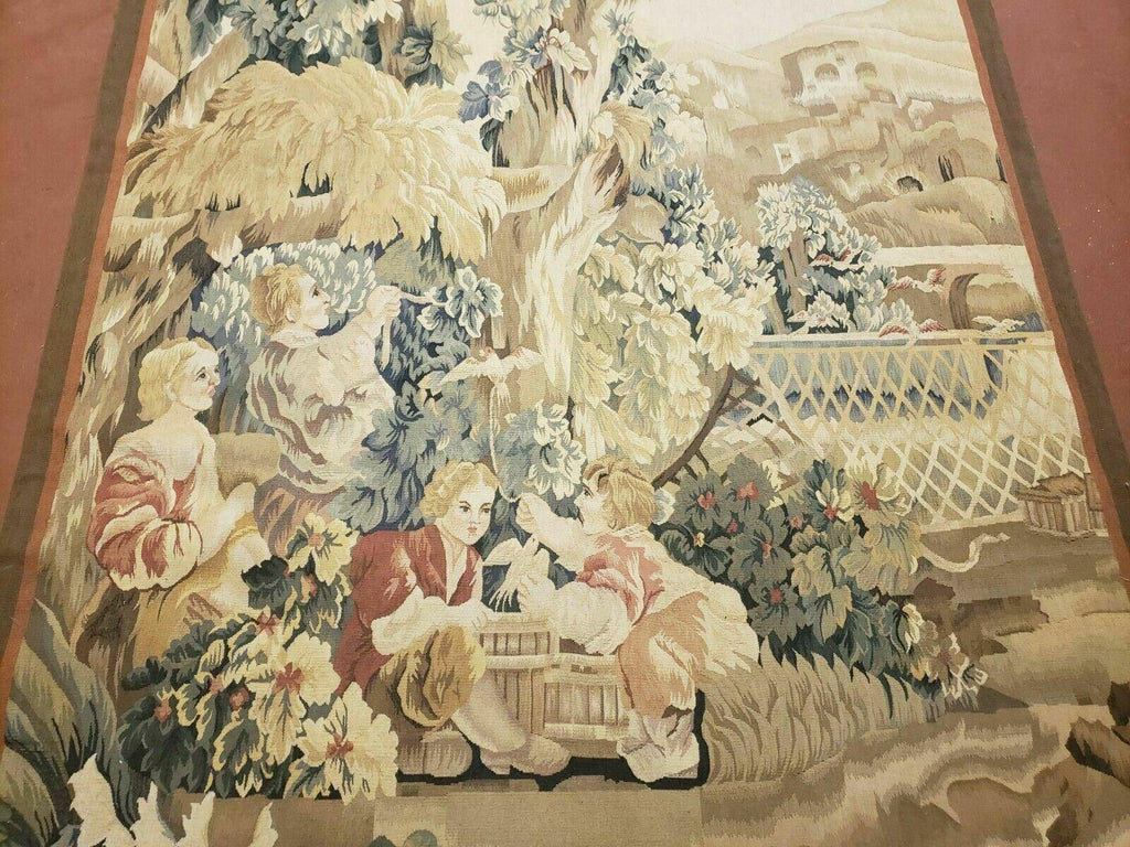 4' X 6' Tapestry French Design Handmade Aubusson Weave Nature One Of A Kind