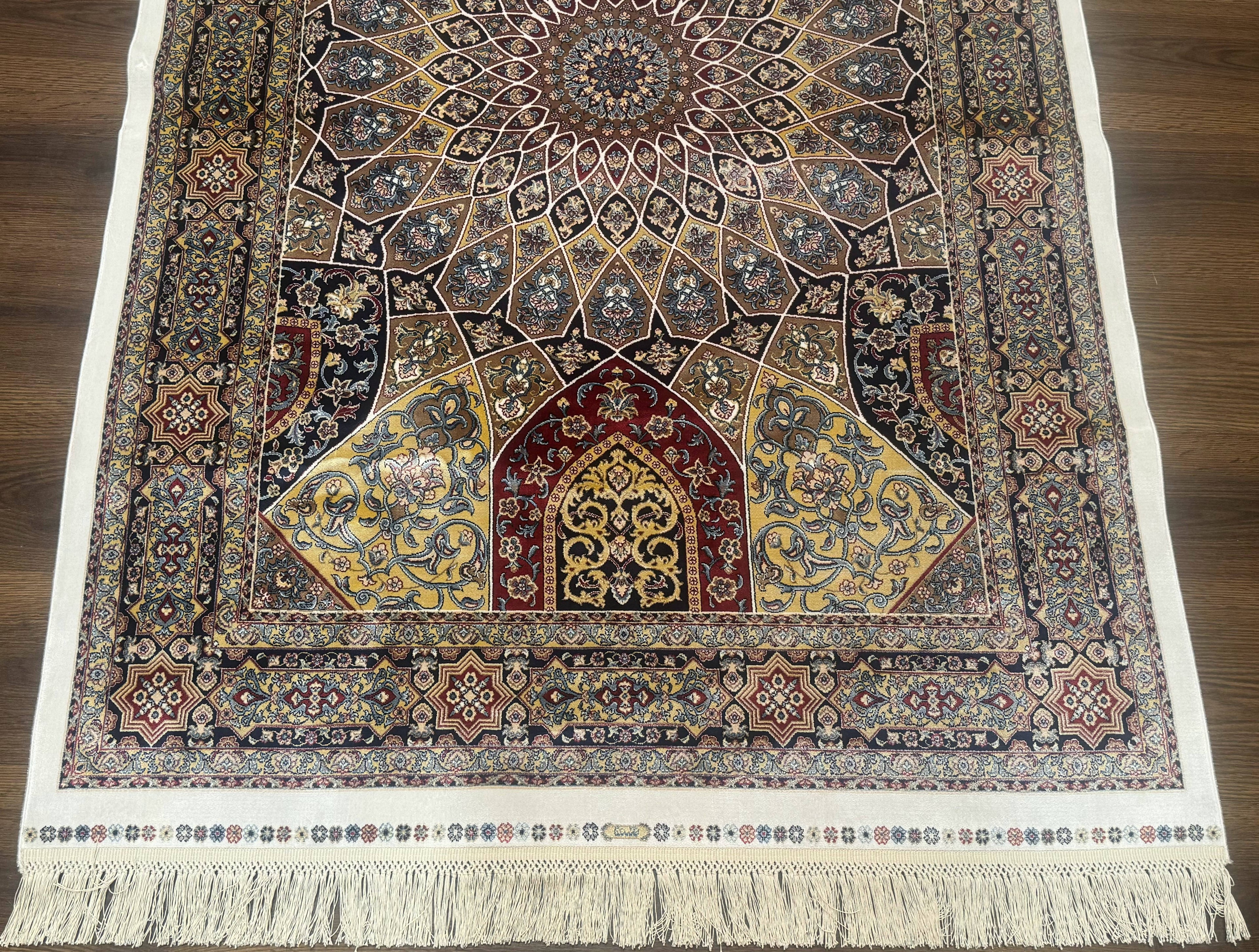 Turkish Silk Rug 4x6, Dome Design, Memluk Carpet, Bamboo Silk, New