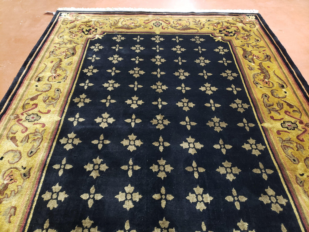 6x9 Aubusson Design Nepali Tibetan Rug Black & Tan Hand-Knotted Wool Carpet Soft Plush Pile New Rug Nice