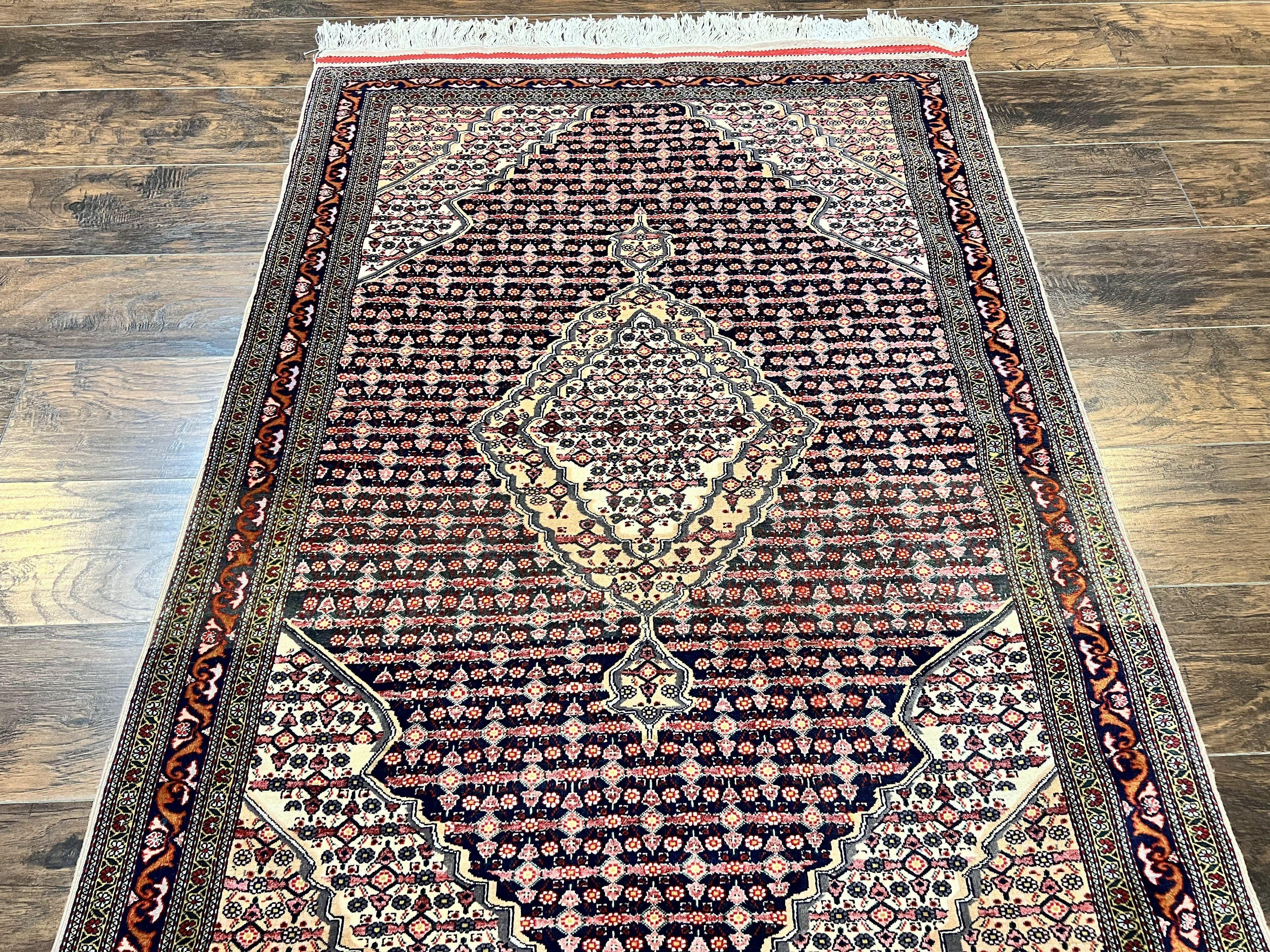 Afghan Rug 4x5, Wool with Silk Highlights, Very Fine Hand Knotted Vintage Oriental Carpet, Herati Pattern, Persian Rug, Bidjar Rug, 400 KPSI