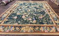 Needlepoint Rug 8x10, Vintage, Handmade, Wool, Green, Leaves & Fruits