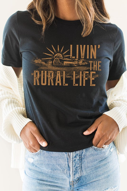 Livin The Rural Life Western Farm Graphic Tee T-Shirt