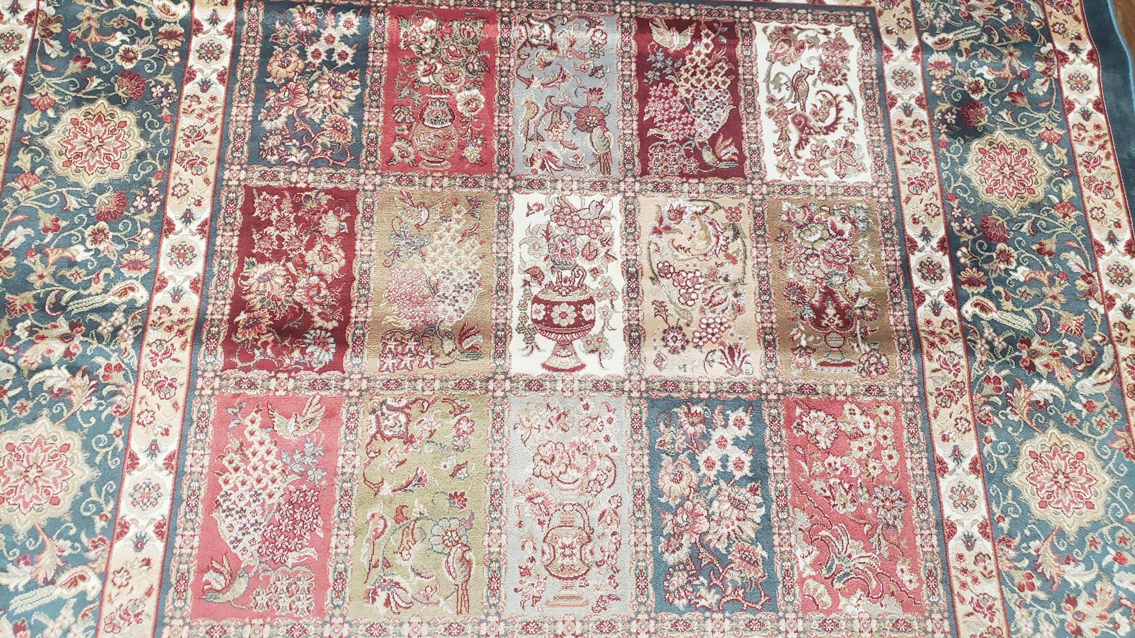 Silk Carpet 4x6 Blue, Panel Design, Four Seasons Pattern, Super Fine & Soft, Bamboo Silk, 4 x 6 Oriental Area Rug, High Quality, New Rug