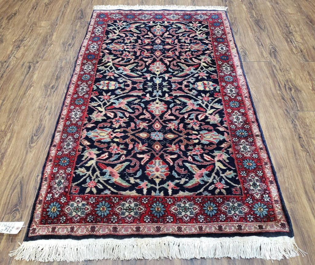 Antique Persian Sarouk Rug 3x5, Navy Blue, Allover Pattern, Hand Knotted