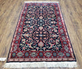 Antique Persian Sarouk Rug 3x5, Navy Blue, Allover Pattern, Hand Knotted