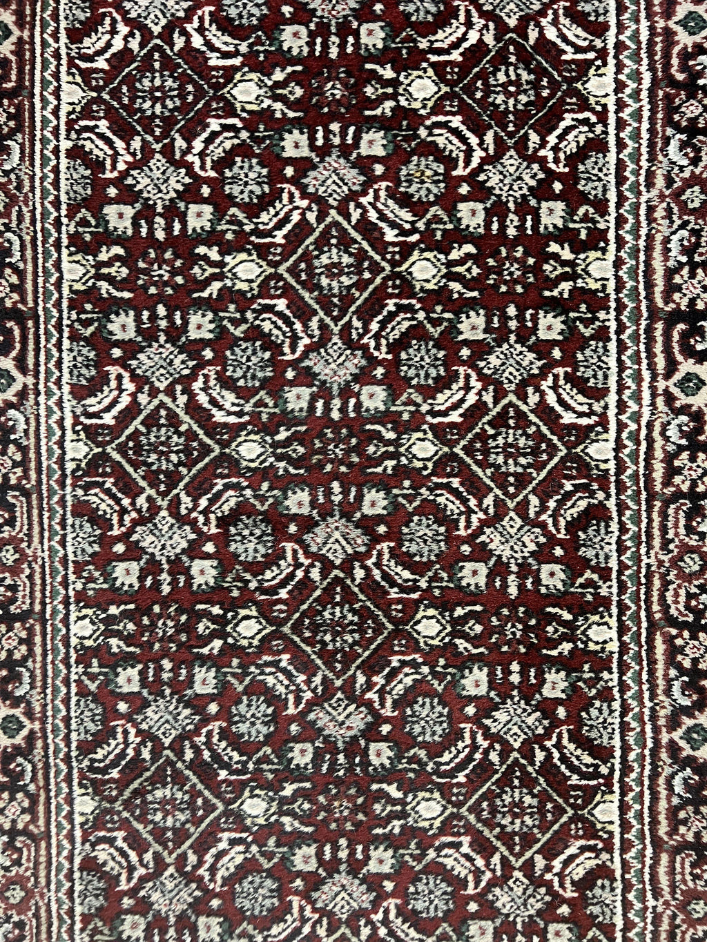 Indo Persian Runner Rug 2.7 x 8, Wool Hand Knotted Vintage Carpet, Red Black, Herati Allover Pattern, Oriental Runner, Rug for Hallway
