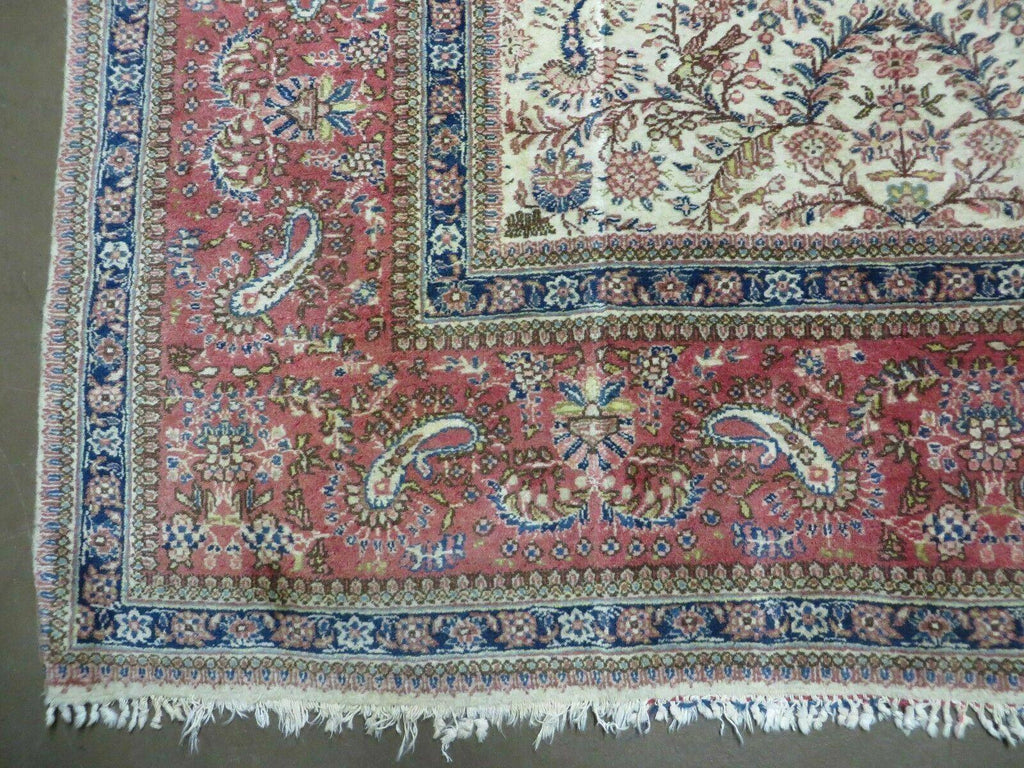 Persian Tabriz Rug 8x10, Bird Motifs Floral, Boteh Paisleys, Cream and Red, Handmade Wool Carpet