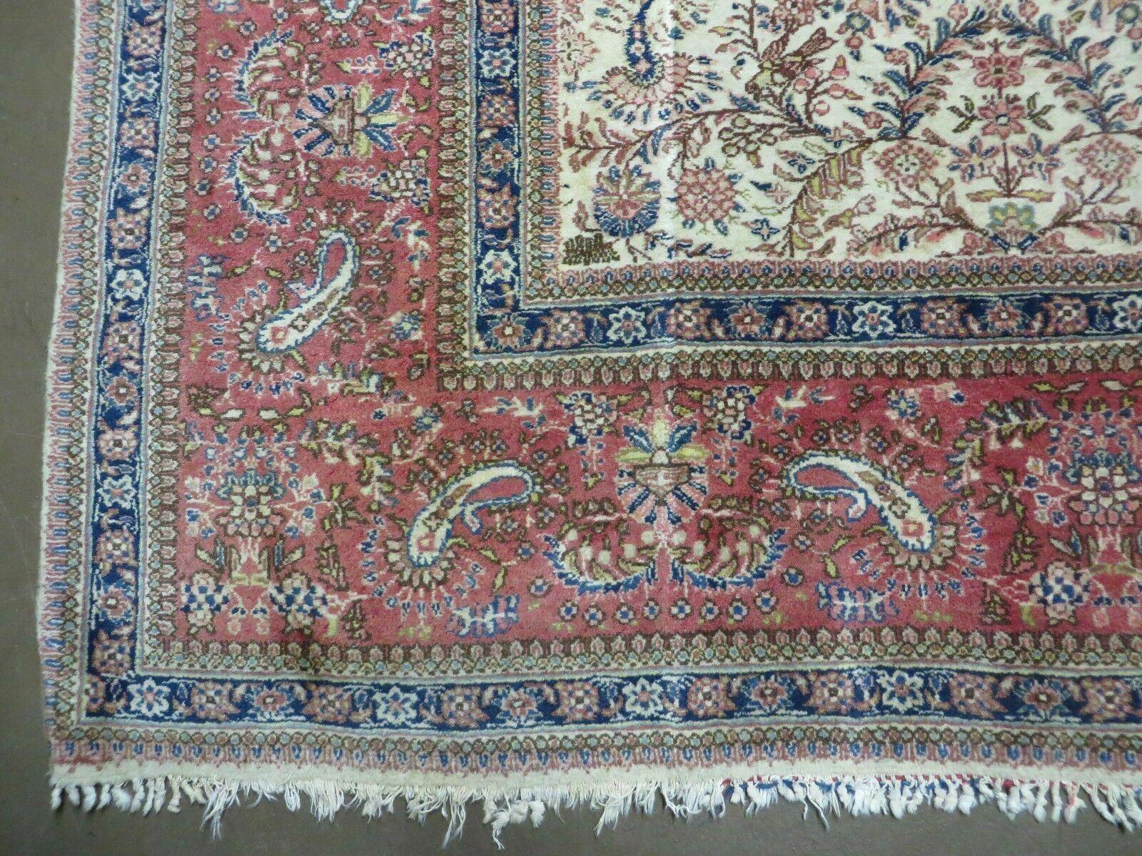 Persian Tabriz Rug 8x10, Bird Motifs Floral, Boteh Paisleys, Cream and Red, Handmade Wool Carpet