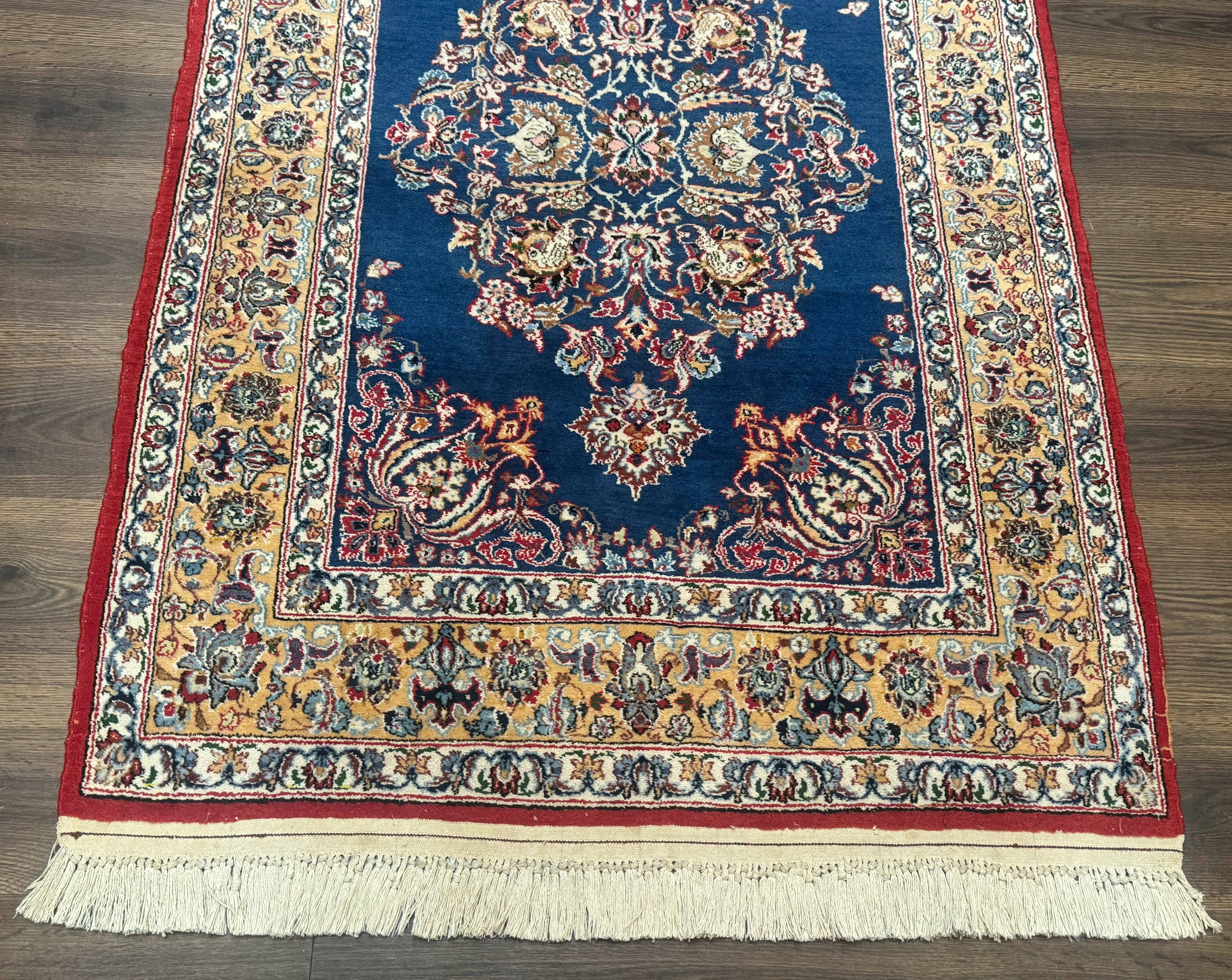 Blue Persian Qum Rug 3.6 x 5, Floral Medallion, Fine 310 KPSI