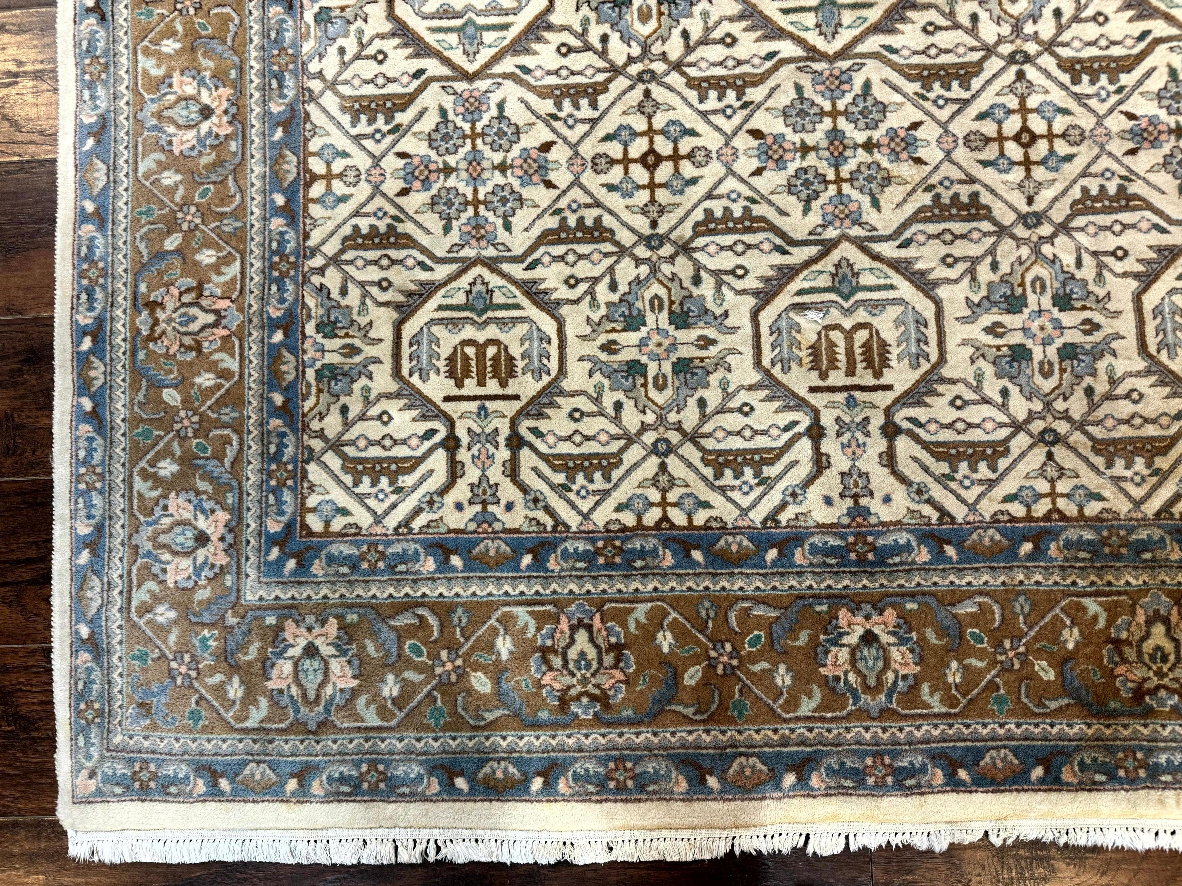 Indo Persian Rug 6x9, Beige, Allover Pattern, Vintage Wool Oriental Carpet