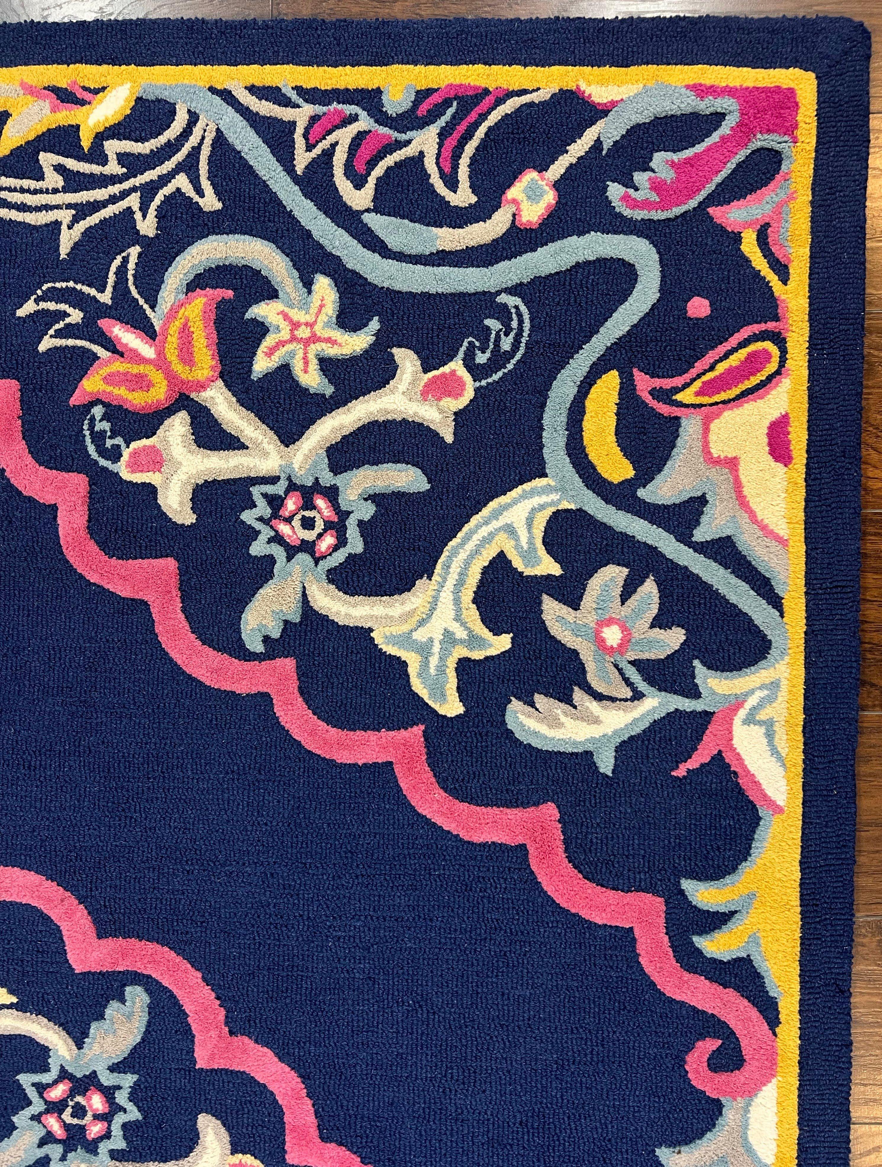 Safavieh Rug 8x10 Belagio Collection, Navy Blue Pink Yellow, Power-Loomed Wool Carpet, Floral Area Rug, Modern Rug, Room Sized 8 x 10 ft Rug