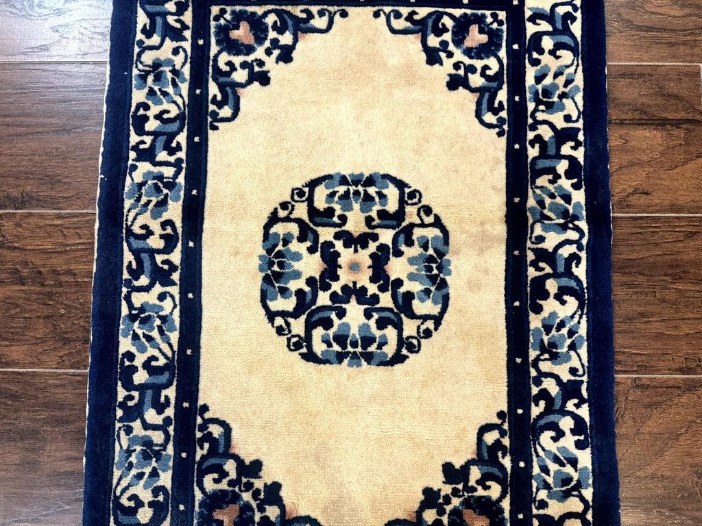 Chinese Peking Rug 2x3, Small Wool Chinese Carpet, Art Deco Rug