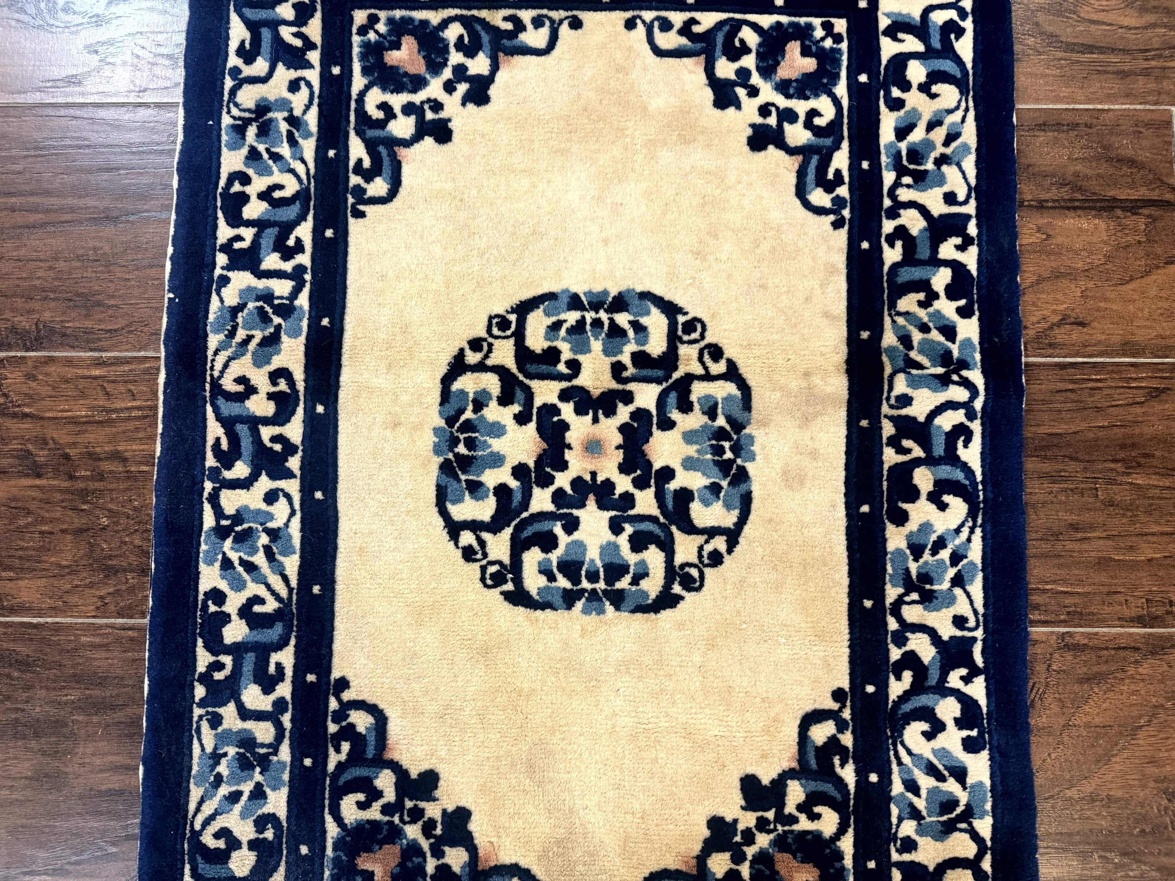 Chinese Peking Rug 2x3, Small Wool Chinese Carpet, Art Deco Rug