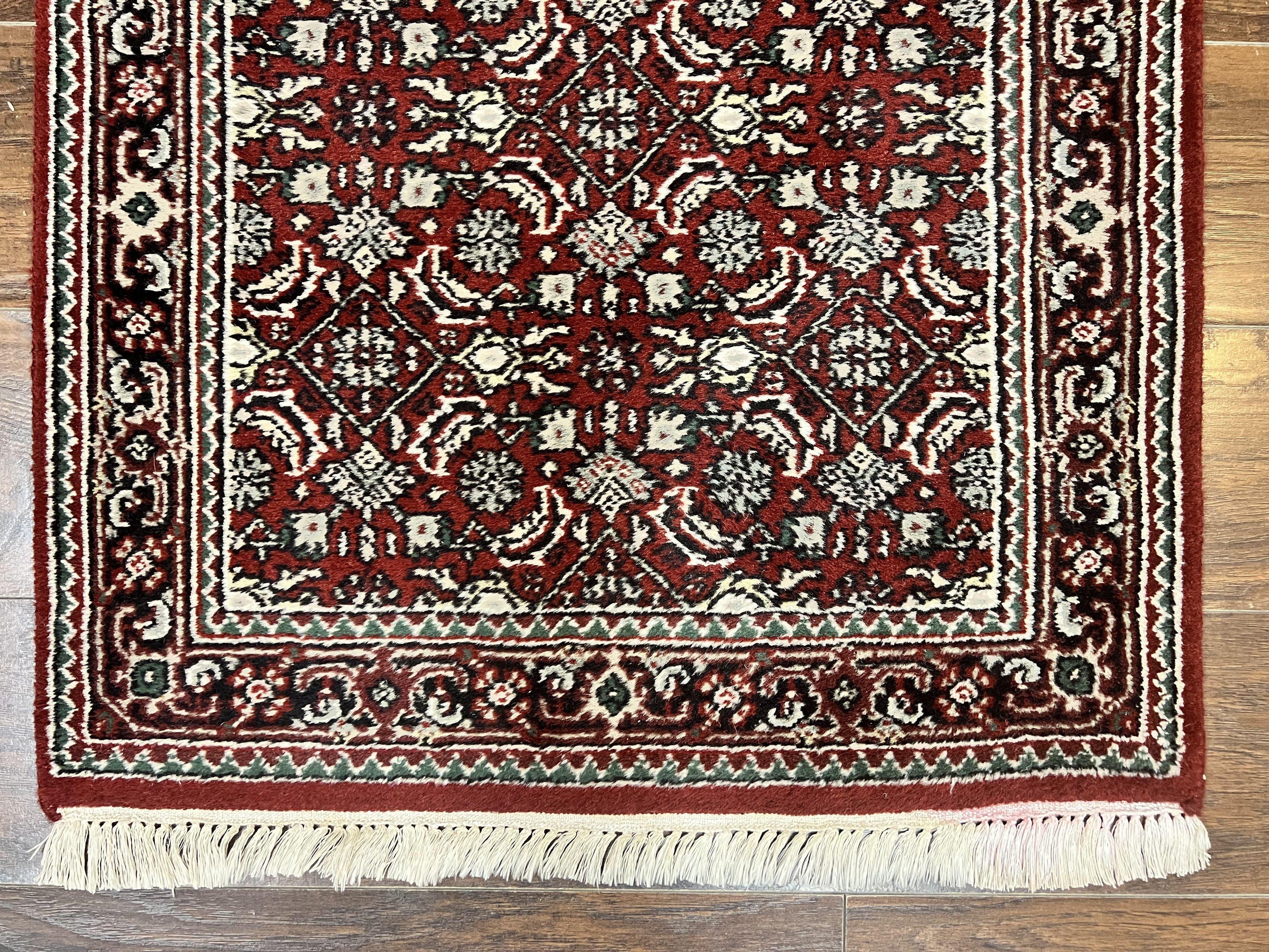 Indo Persian Runner Rug 2.7 x 8, Wool Hand Knotted Vintage Carpet, Red Black, Herati Allover Pattern, Oriental Runner, Rug for Hallway