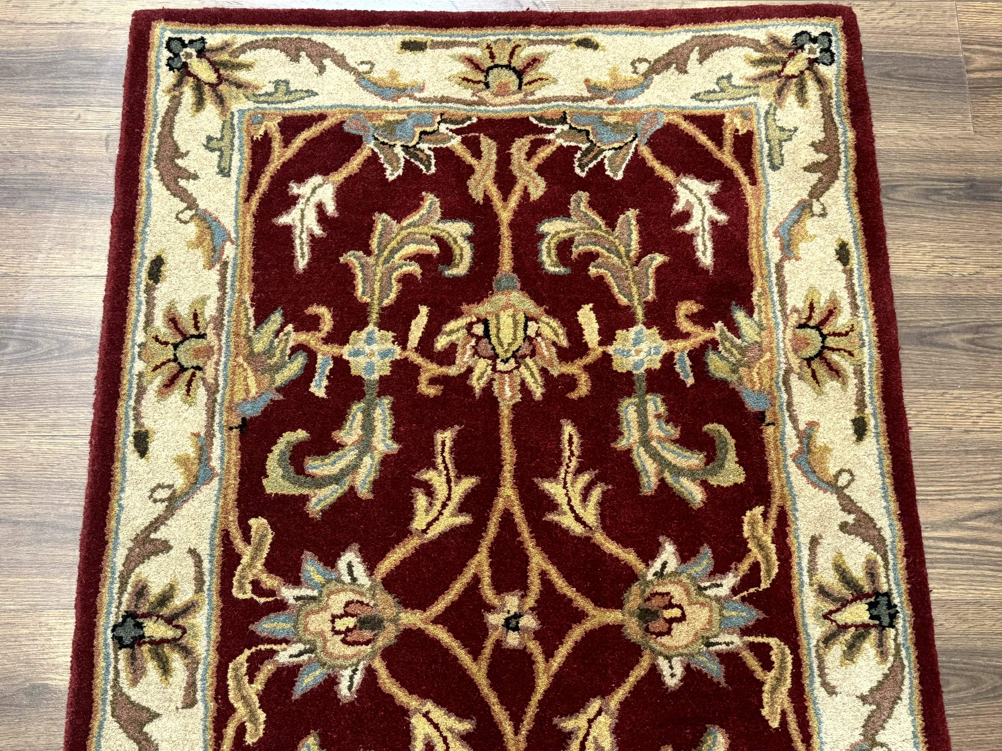 Small Floral Wool Rug 3x5, Safavieh Heritage Collection, Dark Red, Pair B
